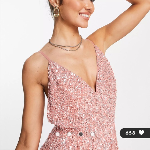 -HOLD FOR @ jkeith607-
ASOS Edition Sequins Embellished Midi Dress Pink US 12 - Picture 3 of 9